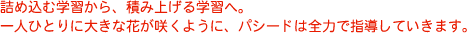 �l�ߍ��ފw�K����A�ςݏグ��w�K�ցB
��l�ЂƂ�ɑ傫�ȉԂ��炭�悤�ɁA�p�V�[�h�͑S�͂Ŏw�����Ă����܂��B