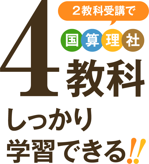 2教科受講で国算理社4教科しっかり学習できる！