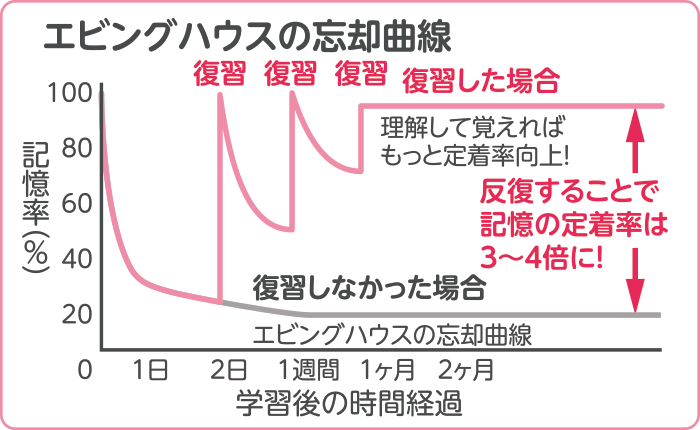 学んだことを身につけるには、2,3日以内に何回かの復習が不可欠